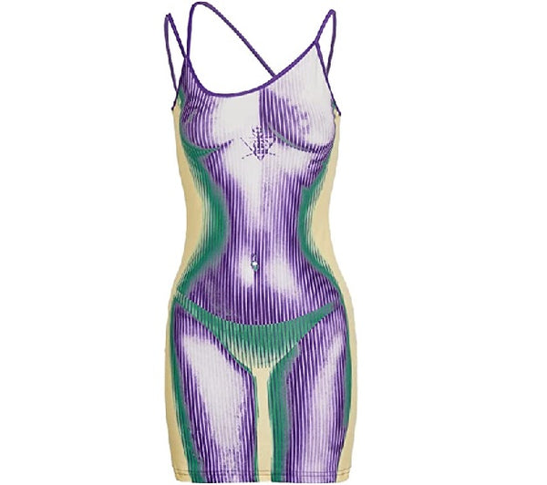 Our Body Image Mini Dress features: Shoulder Straps,Scoop Neck,Mini Length,Thermo stimulative Body Print,Regular fit, Lightweight 